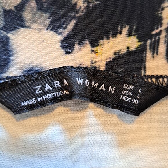 Zara Neutral Floral Print Boat Neck Midi Dress Size Large - Picture 5 of 5